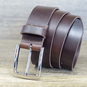 Brown Italian Leather Belt with Silver Buckle by Ashford Ridge (1.5&quot;) Made in England, Gifts for Men, Christmas Gift, Anniversary, Husband