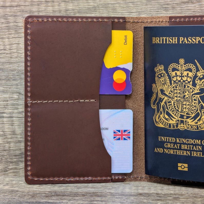 Real Leather Passport Holder, Personalised, Passport Cover, Genuine Leather, Travel Wallet, Holiday, Customisable Case in Antique Brown image 5