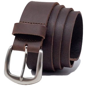 Full Grain Leather 38mm Belt with Horse Shoe Buckle by Ashford Ridge (1.5") in Vintage Brown