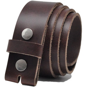 Full Grain Leather Snap On Belt by Ashford Ridge 40mm (1.5&quot;) in Antique Brown with Silver Press Studs