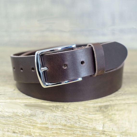 Italian leather belt. Brown with silver buckle Casey Belt - Unisex Classic Brown Italian Leather Belt  main image 4