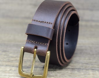 Full Grain Leather Belt: Brown Ashford Ridge Belt with Brass Buckle