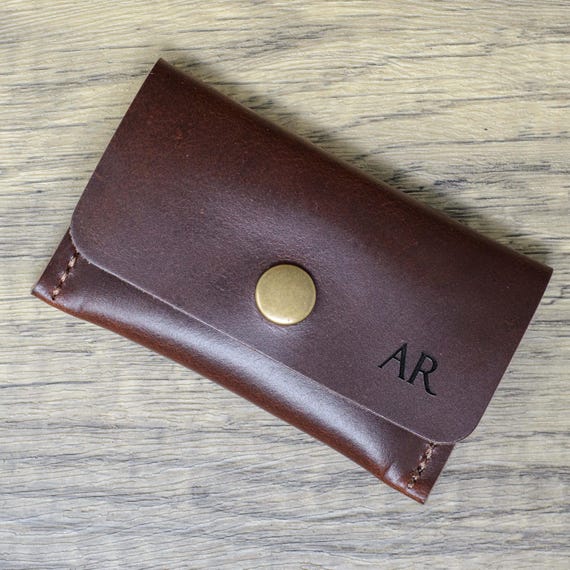 Personalised Real Leather Wallet Card Holder in Antique Brown Made in England Card Wallet Mens Womens Gift Birthday Present Custom Business