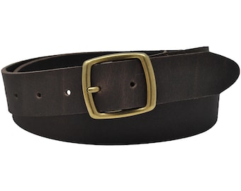 Full Grain Leather 34mm Belt with Brass Colour Full Buckle by Ashford Ridge (1.25") in Vintage Brown