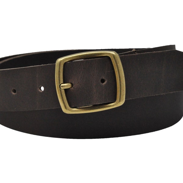 Full Grain Leather 34mm Belt with Brass Colour Full Buckle by Ashford Ridge (1.25") in Vintage Brown