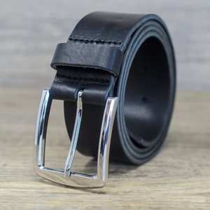 Italian Full Grain Leather Belt with Silver Buckle by Ashford Ridge (1.5&quot;) in Black Made in England, Gifts for Men, Christmas, Anniversary