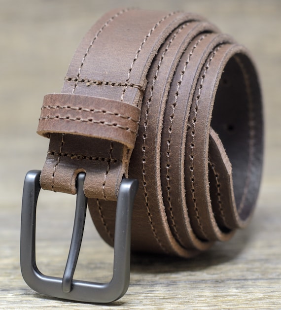 Full Grain Leather Belt: Vintage Brown Edge Stitched Ashford  display picture 1