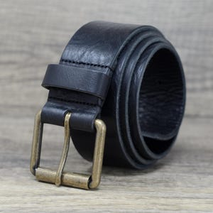 Mens Italian Real Leather Belt with Brass Colour Roller Buckle, 40mm in Black Made in England, Gifts for Men, Anniversary, Birthday, Husband
