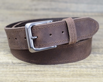 Full Grain Leather Belt Edge Stitched 38mm by Ashford Ridge (1.5&quot;) in Vintage Brown Gift for Men, Valentines Gift, Husband, Son, Anniversary