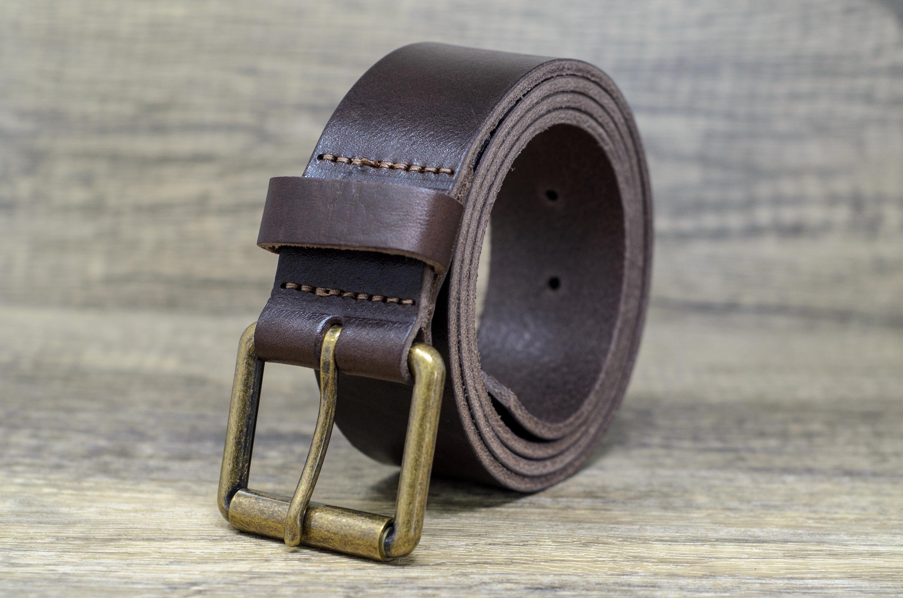 Mens Italian Real Leather Belt With Brass Colour Roller 