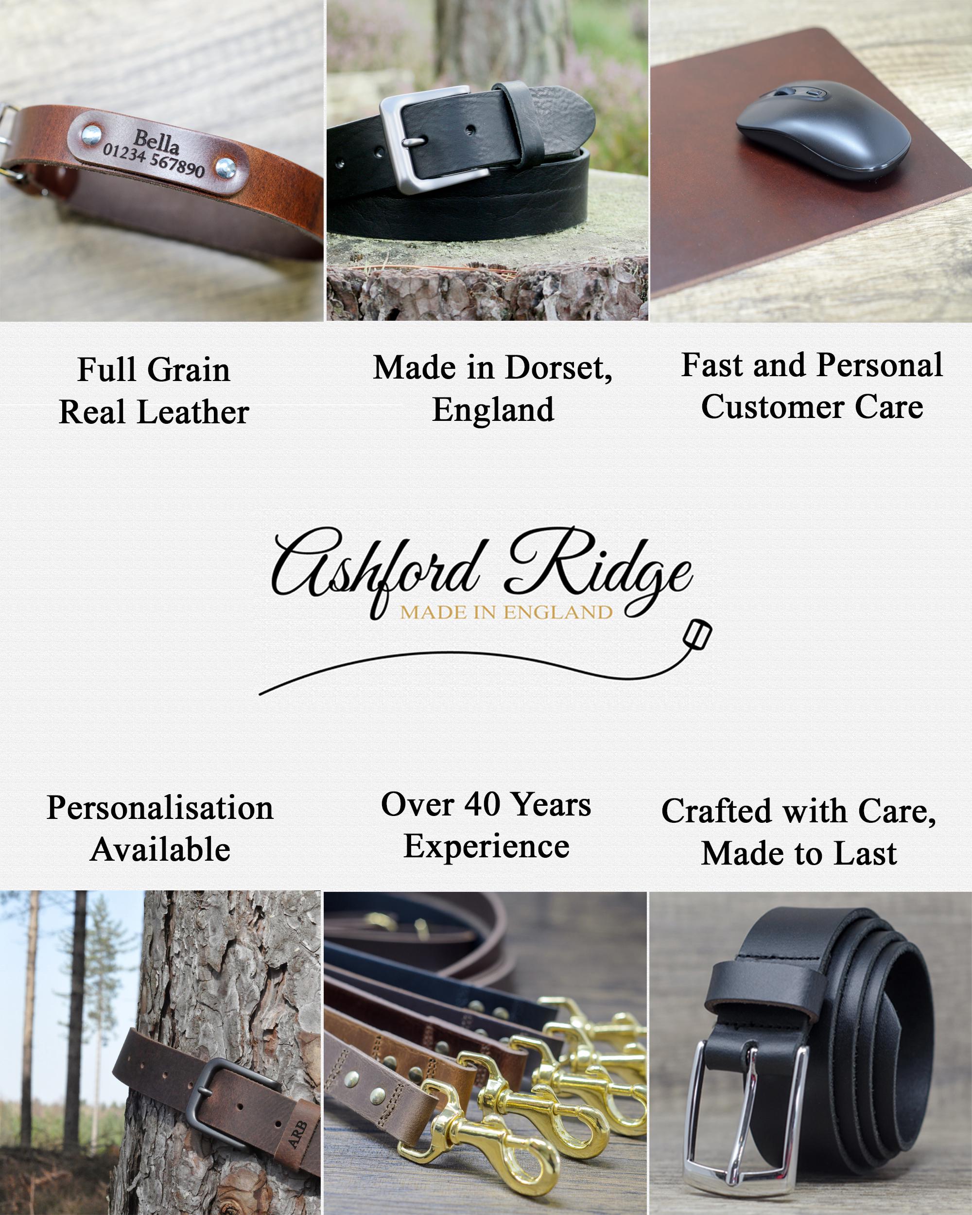 Ashford Ridge Full Grain Leather Belt - 34mm Wide, Brass Buckle, Made In England (Brown, Size 2XL Fits 44-48")