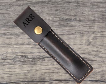 Personalised Real Leather Pen Holder Case Pouch in Brown Leather, Single Pen, Made in England Gifts for Her, Gifts for Him, Birthday
