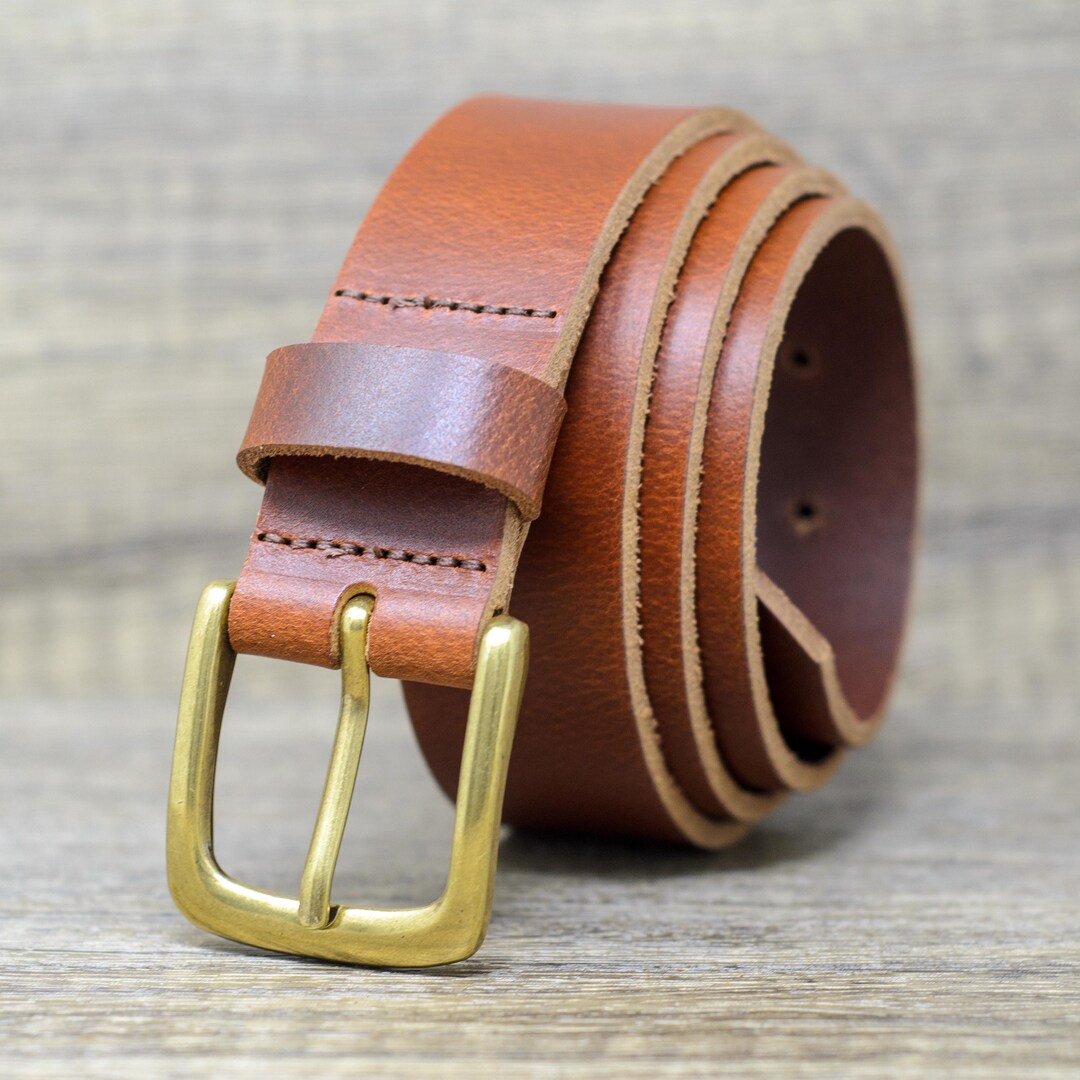 Full Grain Leather Belt With Brass Colour Buckle (34mm 1.25