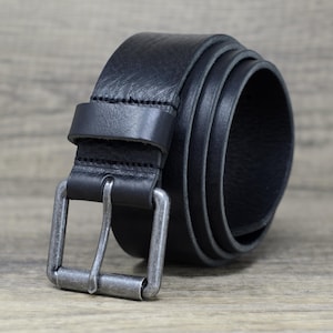 Mens Italian Real Leather Belt with Distressed Roller Buckle, 40mm in Black Made in England, Gifts for Men, Anniversary, Birthday, Husband