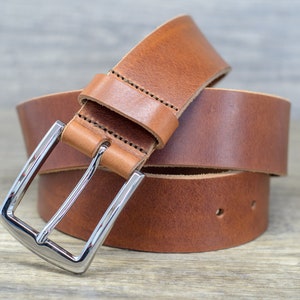 Italian Real Leather Belt with Silver Buckle in Tan by Ashford Ridge (1.5&quot;) Made in England, Gifts for Men, Christmas, Birthday, Anniversary