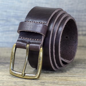 Mens Italian Real Leather Belt with Brass Colour Buckle, 40mm (1.5&quot;) in Brown Made in England, Gifts for Men, Anniversary, Birthday, Husband