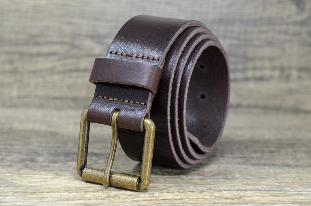 Genuine Italian Leather Belt, Slim Design, Polished Brass Buckle Factory Price Vintage Italy Leather Belt Brass Buckle Real  main image 4
