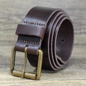 Mens Italian Real Leather Belt with Brass Colour Roller Buckle, 40mm in Brown Made in England, Gifts for Men, Anniversary, Birthday, Husband