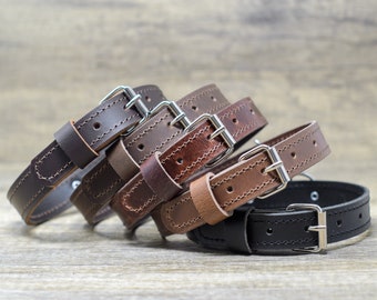 Full Grain Leather Dog Collar Black Brown Tan Vintage Antique - Personalised