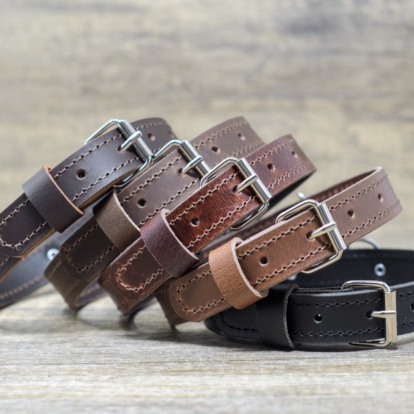 Full Grain Leather Dog Collar Black Brown Tan Vintage Antique - Personalised