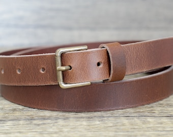 Full Grain Leather Belt: 25mm Tan Belt with Brass Buckle