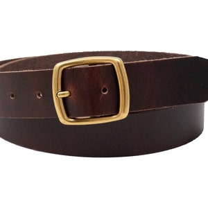 Full Grain Leather 34mm Belt with Brass Colour Full Buckle by Ashford Ridge (1.25") in Antique Brown