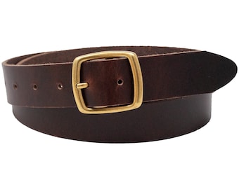 Full Grain Leather 34mm Belt with Brass Colour Full Buckle by Ashford Ridge (1.25") in Antique Brown