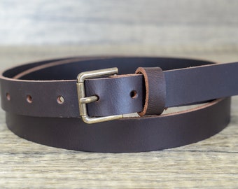 Full Grain Leather Belt: Brown Ashford Ridge Belt with Brass Buckle