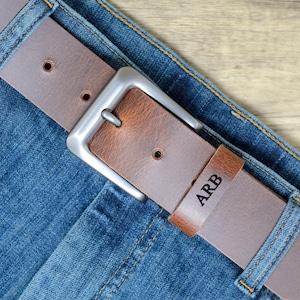 Personalised Mens Leather Belt by Ashford Ridge (38mm, 1.5") in Antique Brown in Gift Bag