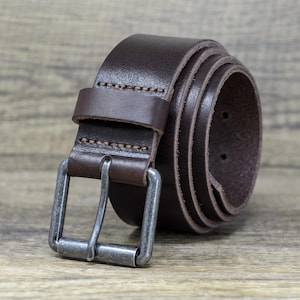 Mens Italian Real Leather Belt with Distressed Roller Buckle, 40mm in Brown Made in England, Gifts for Men, Anniversary, Birthday, Husband