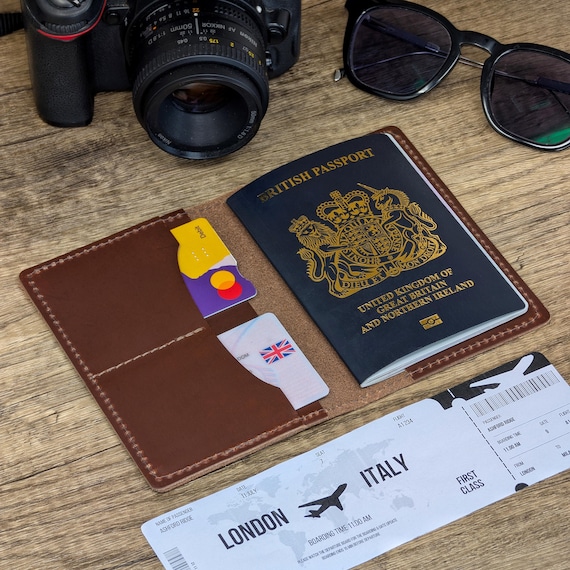 Real Leather Passport Holder, Personalised, Passport Cover, Genuine Leather, Travel Wallet, Holiday,  Customisable Case in Antique Brown