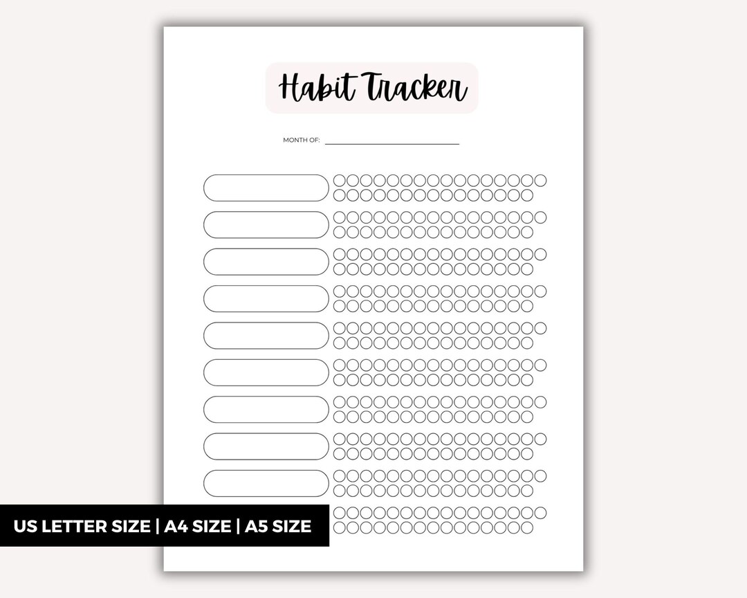 Printable Monthly Habit Tracker | Minimal Planner Insert | A4 A5 US ...