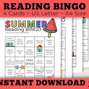 Summer Reading Bingo PRINTABLE, Summer Reading Challenge for Kids, Summer Book Tracker