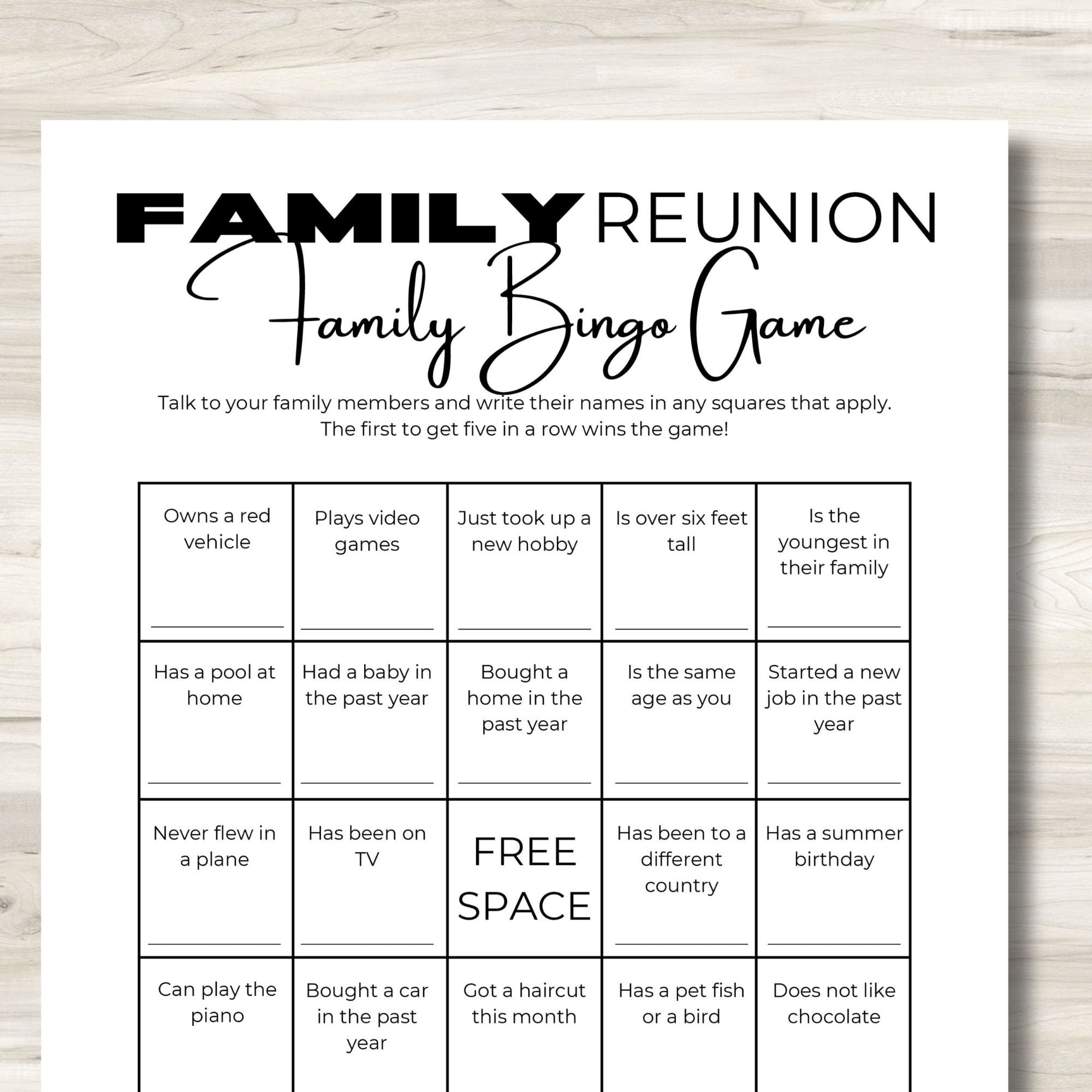Family Reunion Games PRINTABLE Family Reunion Bingo Family Quiz Games Family Reunion Games PRINTABLE Family Reunion Bingo Family Quiz Games