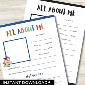 All About Me Worksheet, Back to School Questionnaire, First / Last Day of School Printable Interview, Questions for Kids