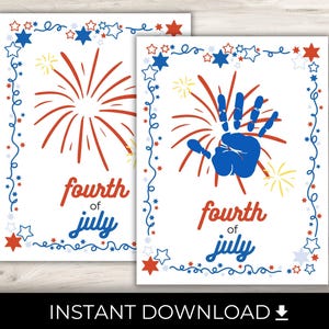 4th of July Handprint Art, PRINTABLE Fourth of July Handprint Craft Keepsake, 4th of July Activity