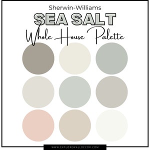 Paleta de pintura de sal marina Sherwin Williams, paleta de pintura para toda la casa Sherwin Williams, paleta de colores de pintura para interiores