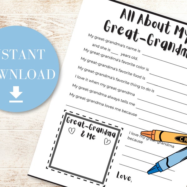 All About My Great-Grandma Printable Letter PDF, Gift From Grandchild, Mother's Day Craft