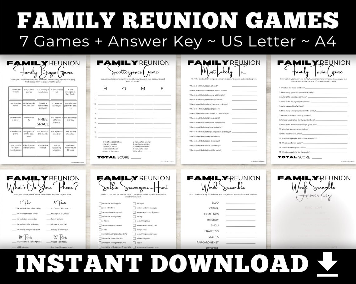 Family Reunion Games PRINTABLE Family Reunion Bingo Family - Etsy