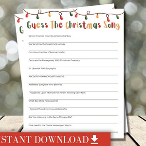 Jogo de adivinhar a canção de natal para festa de Natal no escritório, jantar de amigos ou jantar em família - PDF para impressão