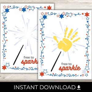 4th of July Handprint Art, PRINTABLE Fourth of July Handprint Craft Keepsake, 4th of July Activity
