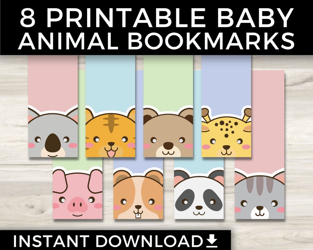 Printable Bookmarks for Kids Cute Bookmark Set 8 Animal - Etsy