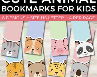 Printable Animal Bookmarks for Kids, Animal Bookmark Set PDF