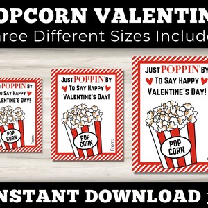 Popcorn Valentine Card PRINTABLE, Poppin Valentine Tag, Classroom Popcorn Valentine Gift Tag - PDF