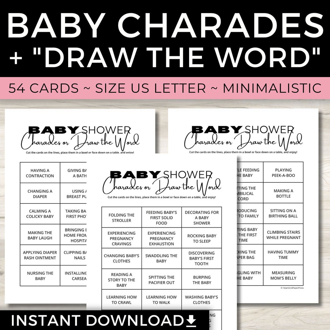 Baby Shower Charades Printable Baby Shower Games quot draw the Word quot Minimal Gender Reveal Game Baby Shower Charades Printable Baby Shower Games quot draw the Word quot Minimal Gender Reveal Game