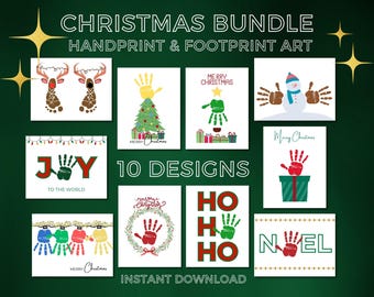 Christmas Handprint Art Bundle, Winter Handprint Crafts, Footprint Daycare Keepsake