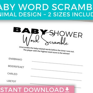 Baby Shower Word Scramble, Printable Baby Shower Games, Minimal Gender Reveal Game - PDF