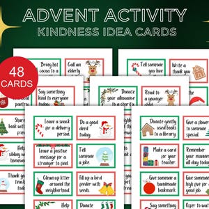 Calendrier de l'Avent Cartes, Compte à rebours de Noël, Idées de l'Avent, Actes de gentillesse aléatoires, 24 jours de gentillesse