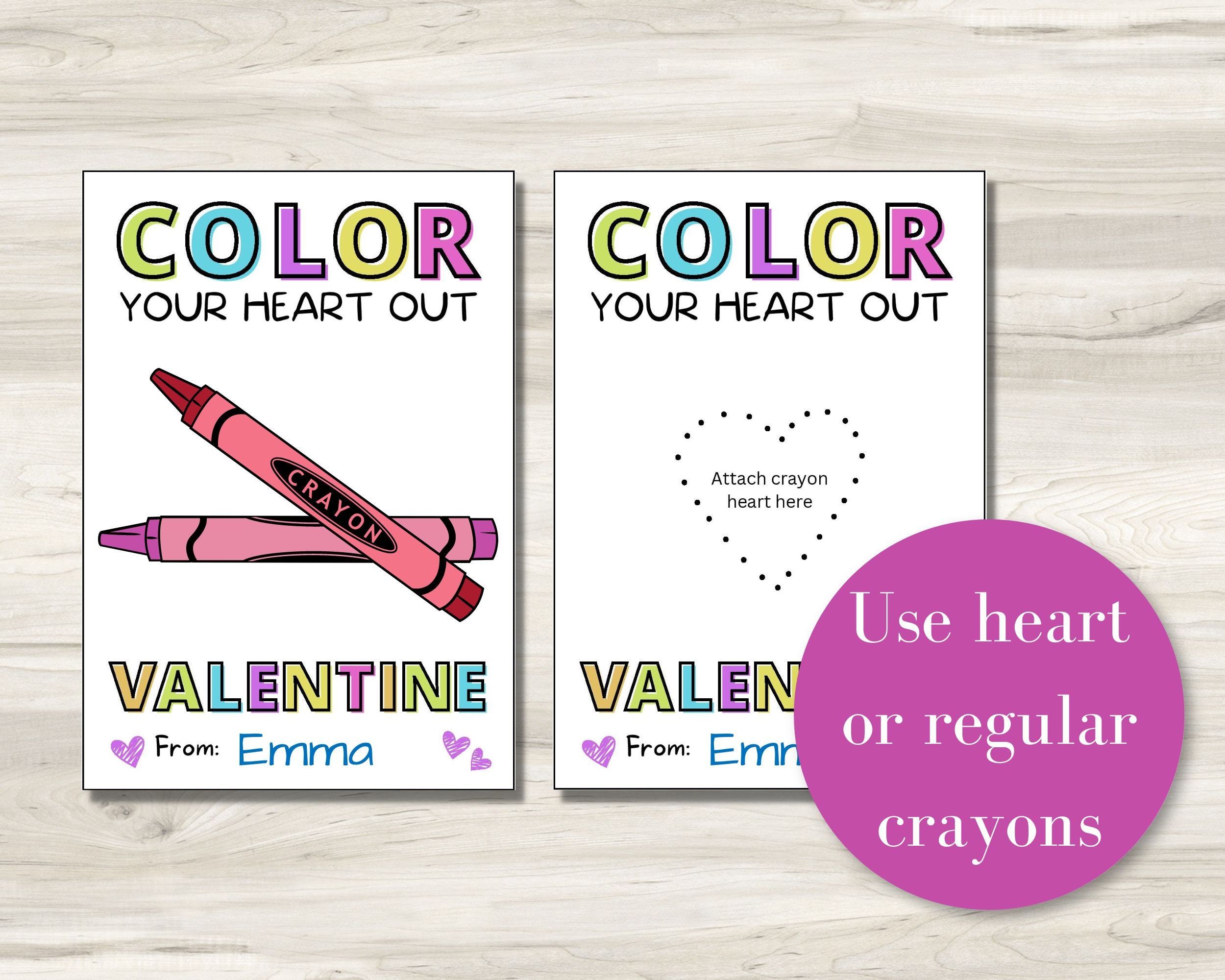 Color Your Heart Out Printable Valentine's Day Crayon Card for Kids