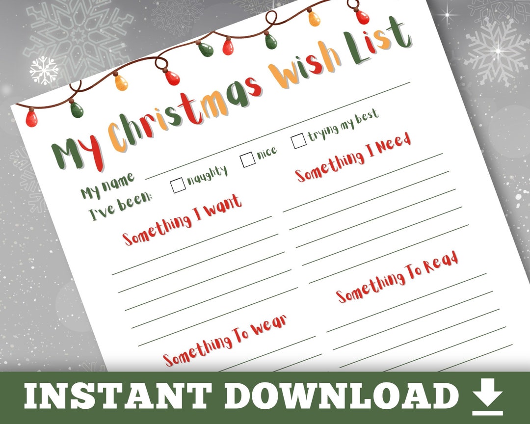 Christmas Wish List - Printable Keepsake for Kids or Letter to Santa - Etsy